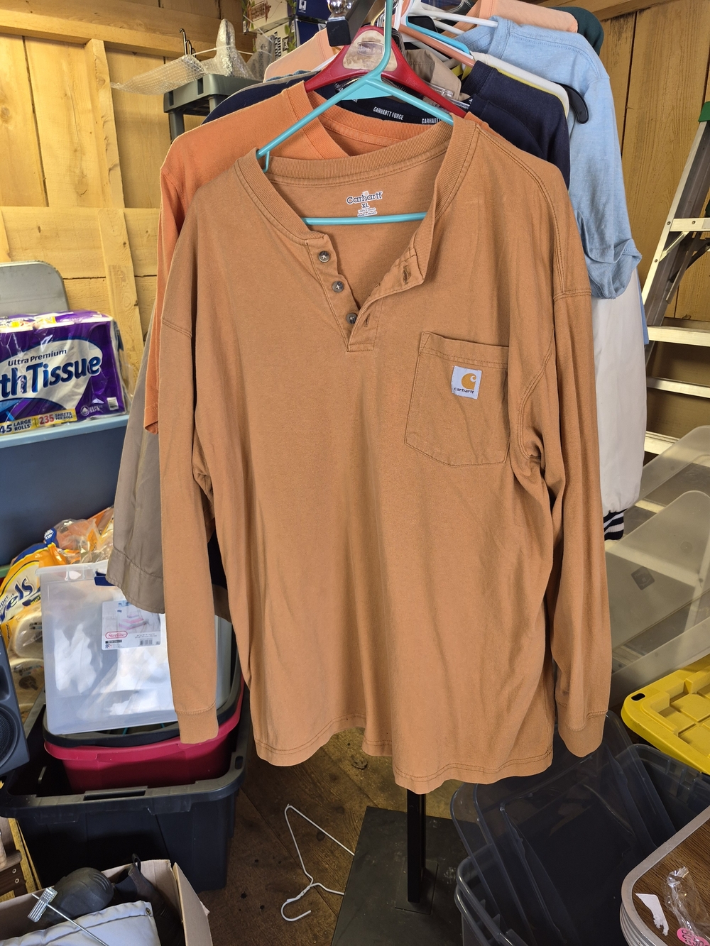 Carhartt Men's Long-Sleeve Henley Pocket Tee - Rust Orange Bin 51